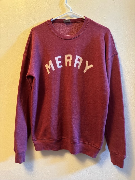Oat Collective Tops - Oat Collective "Merry" Mineral Washed Graphic Sweatshirt - Cranberry Heather - M